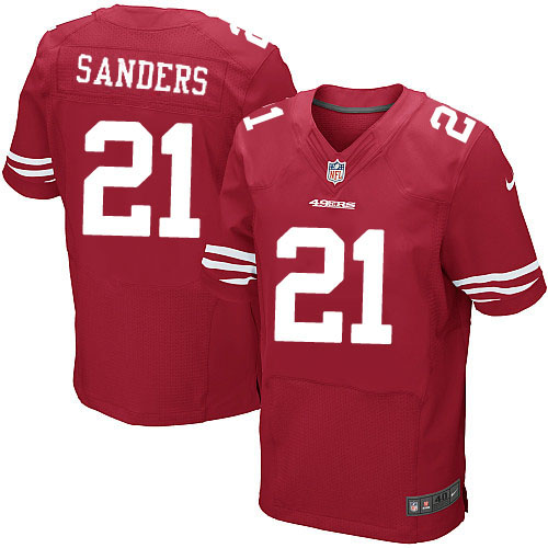 Men's Elite Deion Sanders Nike Jersey Red Home - #21 NFL San Francisco 49ers